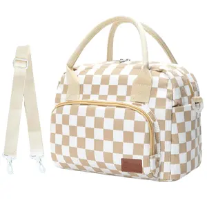 11L Multi-Purpose Insulated Lunch Bag Strawberry Plaid Reusable Leakproof Cooler with Adjustable Shoulder Strap for Travel