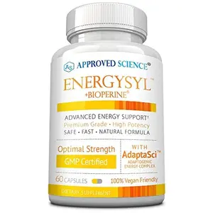 Approved Science Energysyl – Caffeine-Free Energy Booster with B‑Sci™ B‑Vitamin Complex, 8 Adaptogenic Herbs & BioPerine® – Supports Energy, Stamina, Focus & Stress Resistance – 60 Capsules – Made in USA