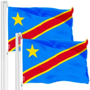 G128 2 Pack: DR Congo Congolese Flag | 3x5 Ft | Printed 150D Polyester - Indoor/Outdoor, Vibrant Colors, Brass Grommets, Quality Polyester, Much Thicker More Durable Than 100D 75D Polyester