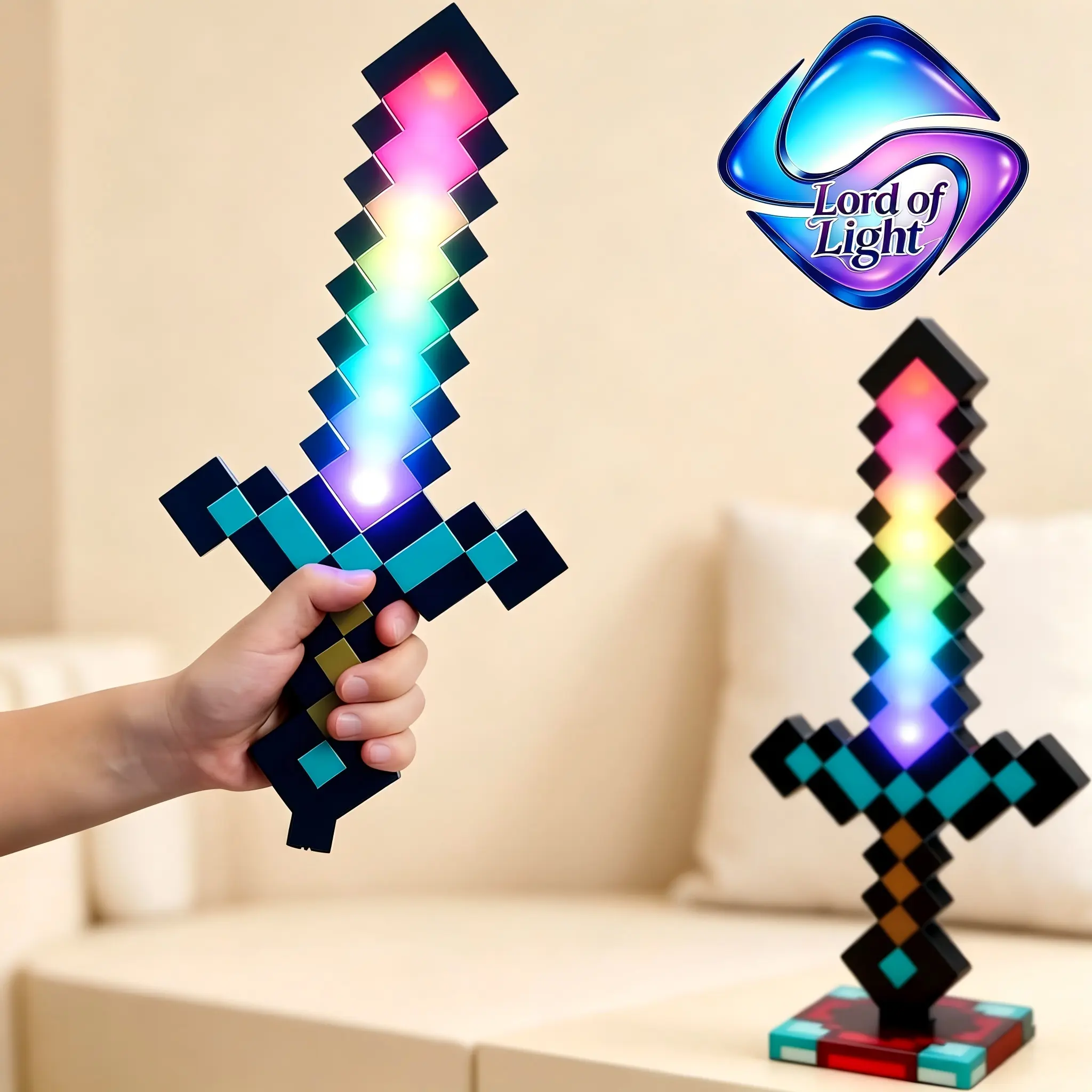 RGB Pixel Sword Night Light, USB Rechargeable LED Decor Lamp, Kids Bedroom Desktop Ambient Lighting, Creative Game Room Decoration, Perfect Gift for Gaming Fans & Children