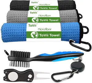 Tovii Golf Towel Microfiber Waffle Pattern Golf Towel | Brush Tool Kit with Club Groove Cleaner | Golf Divot Tool | Golf Accessories for Men ToVii