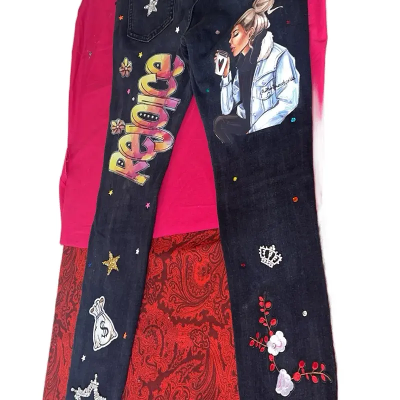 Customizable Jeans with Patches Rhinestones & DTF Options Pre-Order Personalized Denim Fashion