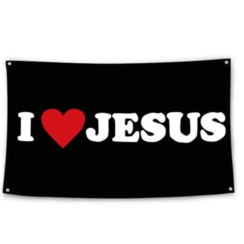 2D Flat Banner 1pc, Decorative Banner, Home Decor Banner, Decoration Banners, I Love Jesus Meme Flag, Fun Bedroom Wall Decor, Living Room Wall Decor, University Dorm Room Decoration, Pull Flag Banner, No Power Required