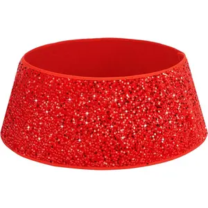 Christmas Tree Collar 24 Inches Velvet Xmas Tree Base Sparkly Sequin Tree Skirt Box Artificial Christmas Tree Stand Covers Round Santa Tree Collars for Xmas Pine Tree Decorations