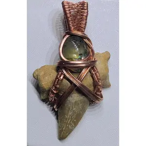 Raw Copper Shark Tooth with Abalone Shell Pendant Necklace
