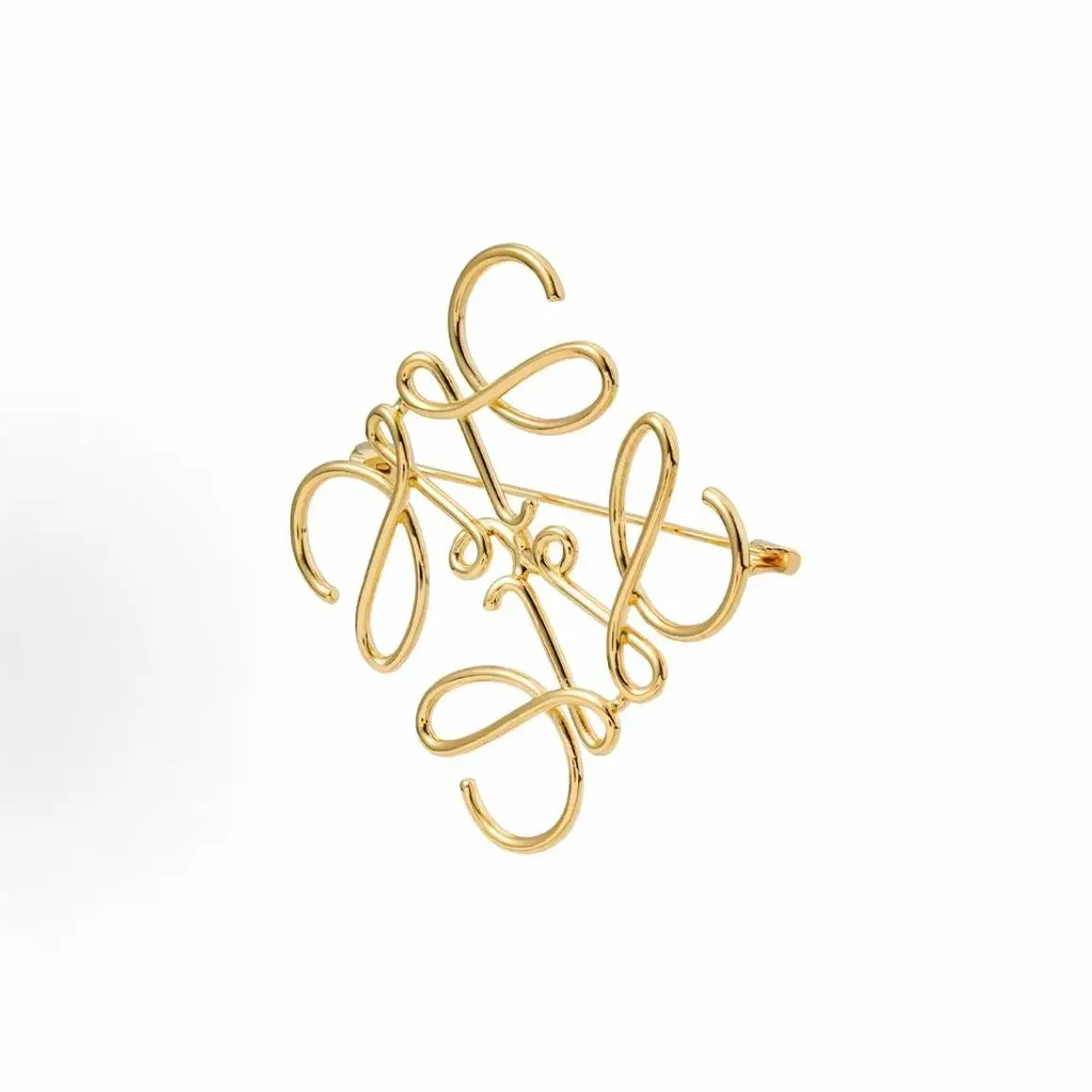 Pre-owned Brand New,Loewe Polished Gold Tone Hollow Anagram Logo Brooch