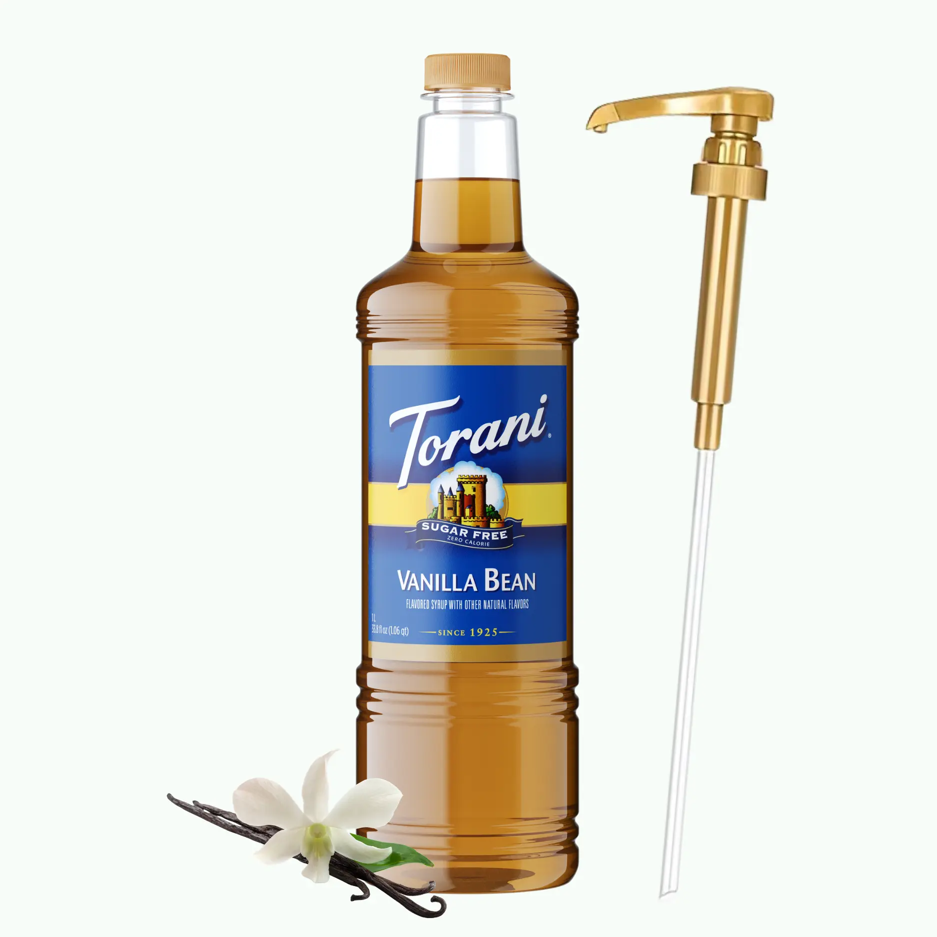 Torani Sugar-Free Vanilla Bean Syrup - 1L, with Pump, Keto-Friendly, 0 Calorie