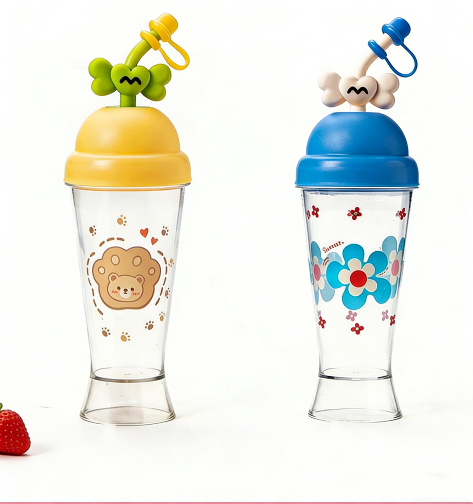 750ml Large Capacity Cute Straw Cup with Lid, Leakproof Silicone Straw Tumbler, BPA-Free Portable Water Bottle for Summer Iced Coffee, Smoothie, Bubble Tea, Travel & Daily Use