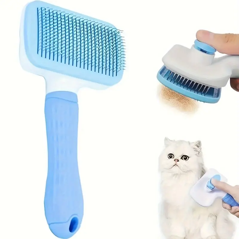 Self-Cleaning Pet Slicker Brush, Minimalist Grey-White 1-Click Deshedding Tool with Gentle Round Pins, Ergonomic Handle, Instagram-Worthy Pet Grooming Accessory for Dogs & Cats (Party Gift)