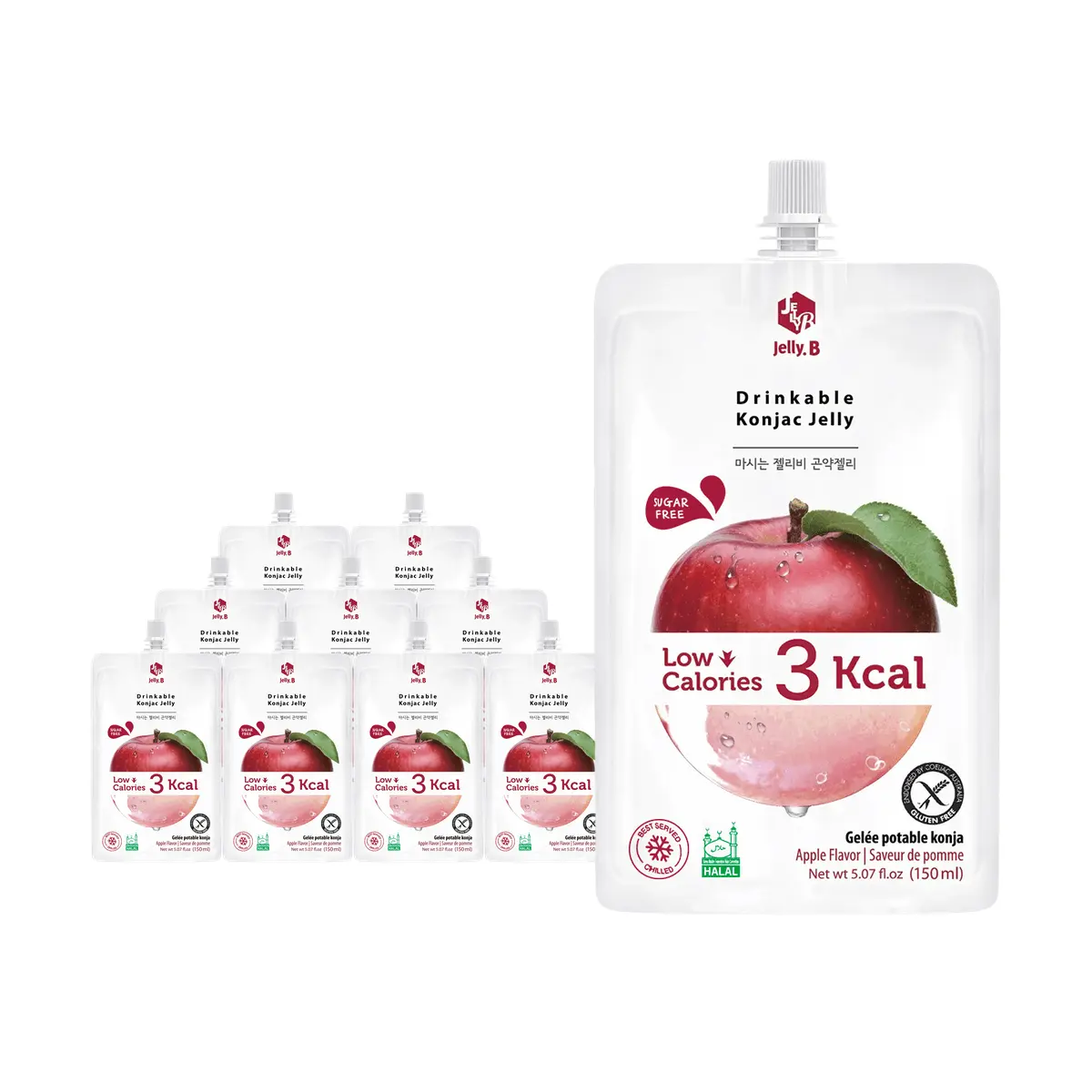 Korean Low Sugar Konjac Jelly - Apple Flavor 150ml x 10 Packs | Healthy Snack & Meal Replacement