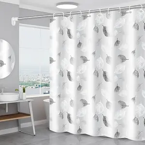 Leaf Pattern Shower Curtain, Waterproof Shower Curtain Liner with Metal Grommets, Durable Bathroom Curtain with Plastic Hooks, Bathroom Decor Supplies, Curtain Rod, Bathroom Decoration Accessories, Removable Shower Curtain