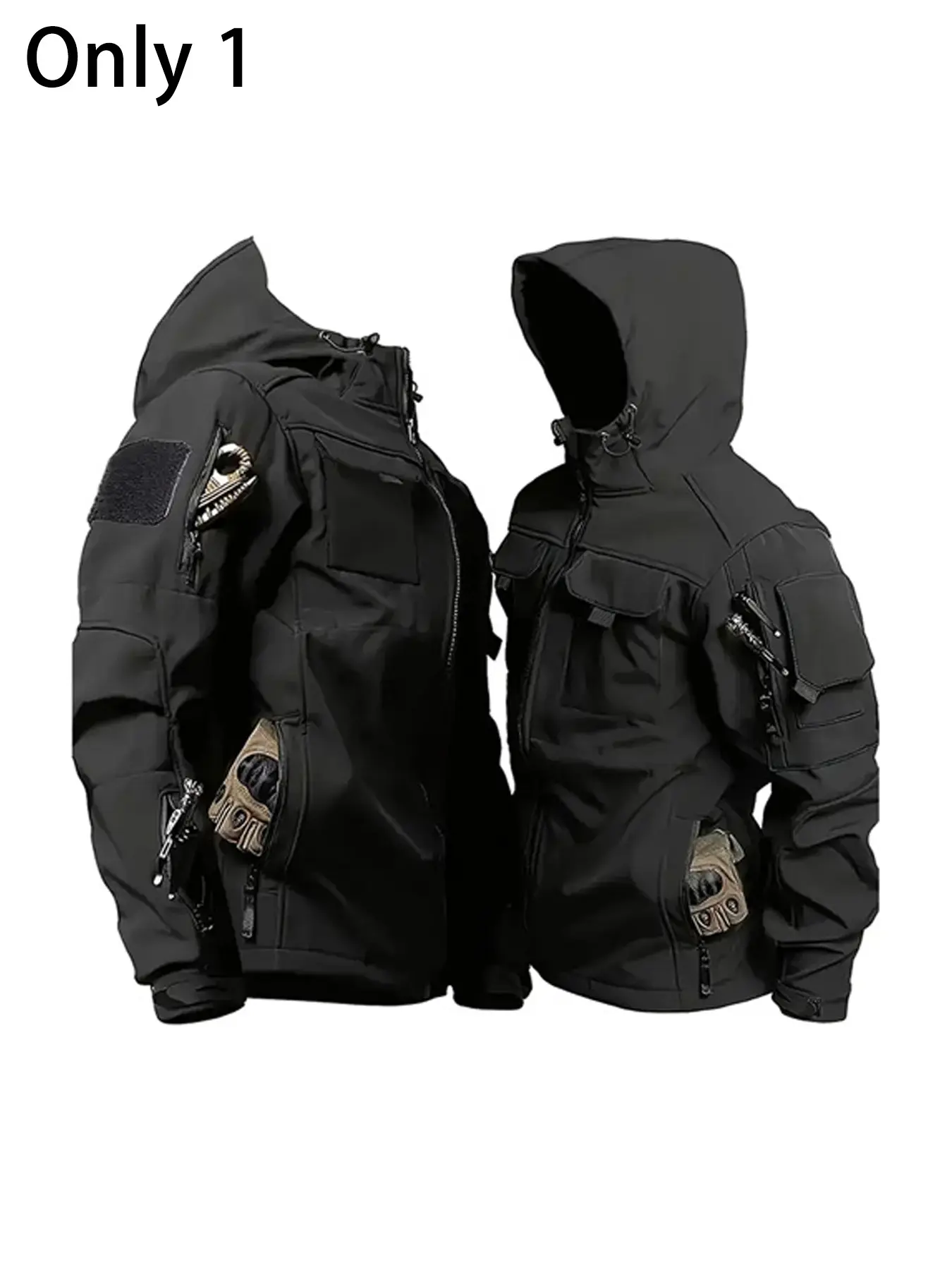 Men's Outdoor Tactical Multi-Pocket Jacket, Military Style Windproof Coat, Warm Stand Collar Hoodie with Zipper Closure, Zippered Jacket