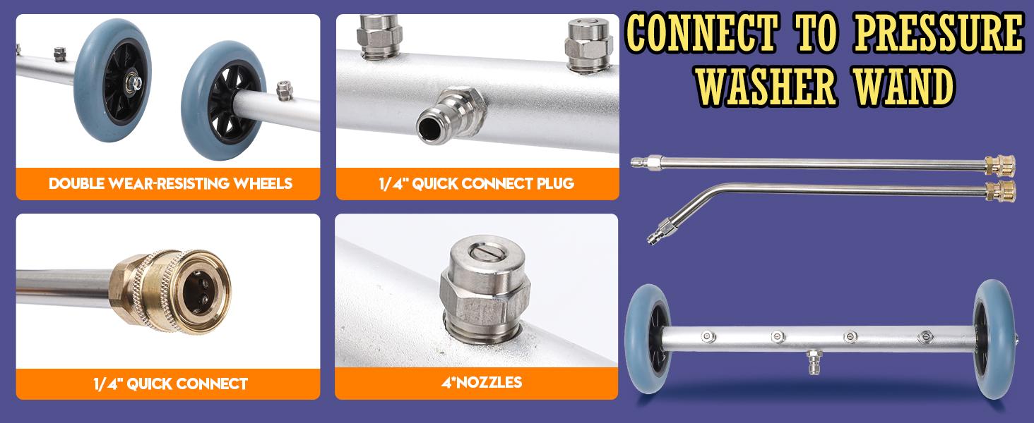 2026 16 Inch Undercarriage Pressure Washer Attachment, Undercarriage Washer,Under Car Washer Attachment with 2 Extension Wand, 4000 PSI