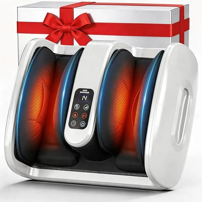 Foot Massager with Heat, 2026 upgraded Foot Massage Plantar Fasciitis & Neuropathy Relief, Deep Kneading Shiatsu for Feet-Calf-Arm-Ankle Relaxation at Home/Office, Ideal for Women & Men-White Multi-Functional