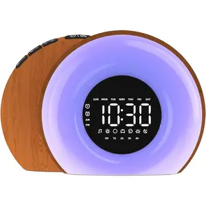 Wake Up Light Sunrise  Clock for Bedroom Sunrise Sunset  23  Sounds 13 Colors Night Light Dual Alarms and Snooze Sleep Aid for Heavy Sleepers  Adults ( Grain)