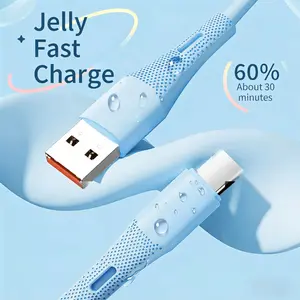 Silica Gel USB-C Charger Cable 2.4a Quick Charge Super Fast Charger 1 Meter 4.0mm Od, Durable Silicone Coated Data Sync Cord for Devices