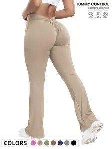 Women's High Waist V Back Fitness Pants, Butt Lifting Running Yoga Flare Leggings, Slimming Training Sports Long Trousers, Skinny Sports Leggings, Athleisure Fitness Leggings, Sports Bottoms