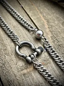 Chunky Silver Stainless Steel Horseshoe Shackle Chain Necklace