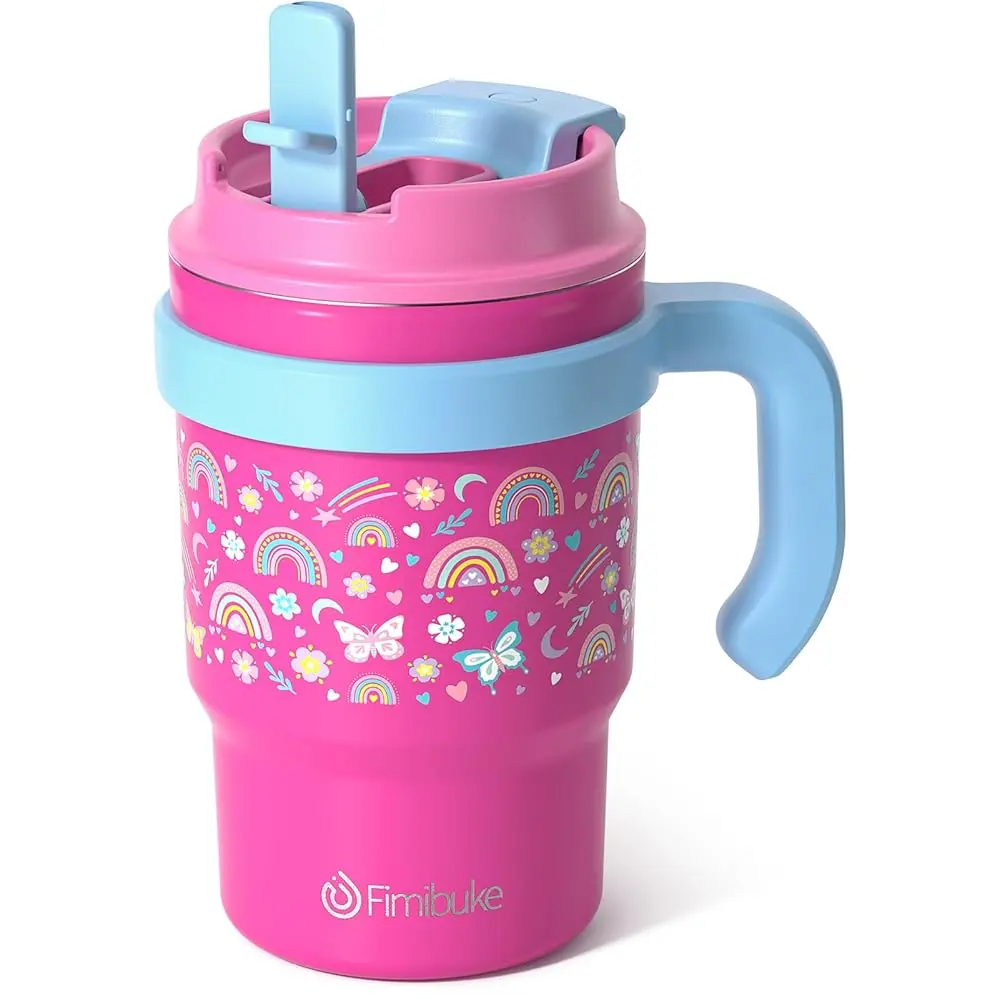 Fimibuke 16oz Portable Double-Wall Vacuum Insulated Tumbler - 18/8 Stainless Steel, BPA-Free, Leak-Proof, 2-in-1 Sip/Swig Lid, Handle & Straw Included, Easy-to-Drink Water Bottle Travel Mug, Insulated Travel Drinkware Kitchenware