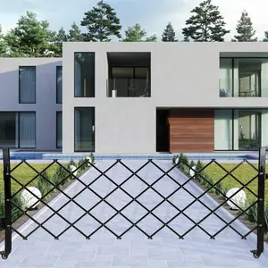 Garvee 61"x71" Retractable Folding Gate in Black Steel with 360° Rolling Wheels and Lock, Waterproof and Durable for Outdoor Use, Ideal for Garden, Driveway, Patio, Easy to Install and Secure