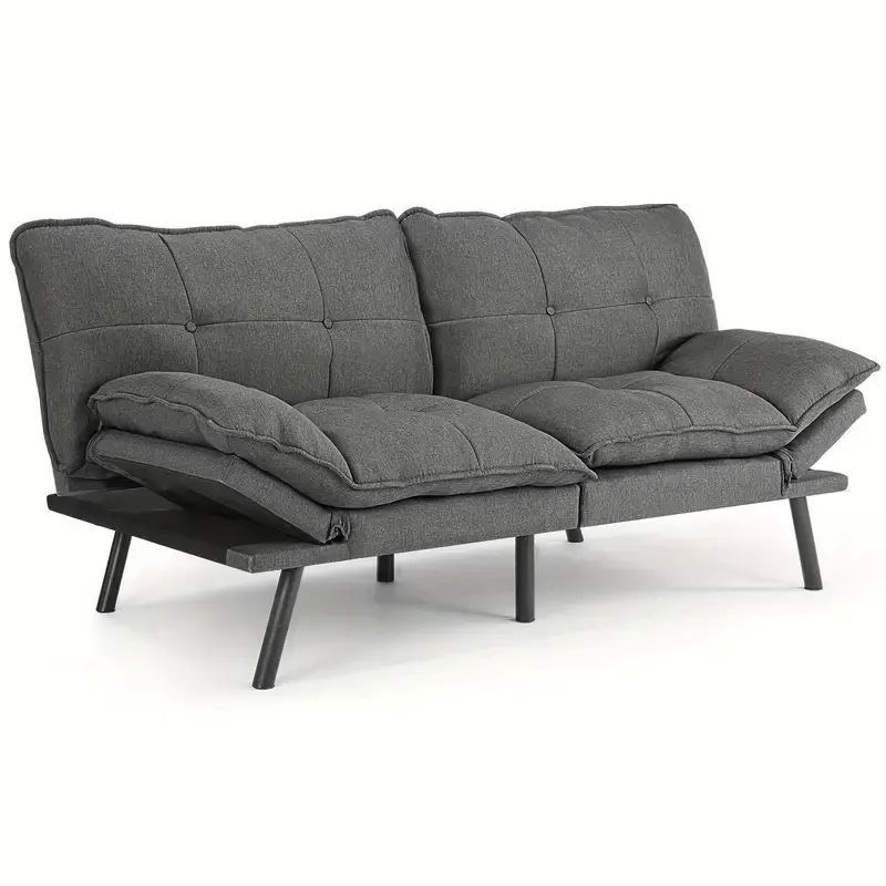 1pc Sofa Couch, Futon Sofa Bed, Full Size Futon, Sofa Sleeper, Modern Convertible Lazy Futon For Living Room, Small Space, Apartment Office, Grey