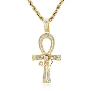 Unisex Egyptian Eye Of Horus Cross Necklace,Durable Metal Alloy Material, Timeless DesignPerfect for Formal Events Fashionable Jewelry Accessories Gold Plated Amulet Cuban Link Chain valentines gifts for gf
