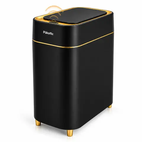 Pukomc 2.3 Gal (9L) Touchless Motion Sensor Trash Can, Slim Smart Garbage Bin with Quiet Soft-Close Lid, Automatic Bathroom Waste Basket for Bedroom, Office, Kitchen & Small Spaces
