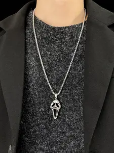 Scream Ghost Face Pendant Necklace, Stainless Steel Horror Movie Chain, Gothic Punk Jewelry, Halloween Men's Accessory, Gift for Men