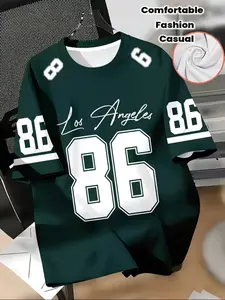 Men's Los Angeles 86 Number American Basketball Style Digital Print T-Shirt, Casual Slim-Fit Short Sleeve Sports Sporty T Shirt