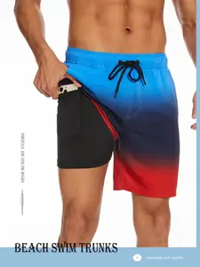 Mens Gradient 3D Digital Printing Swim Trunks with Compression Liner Quick Dry Sports Beach Shorts for Men Swimming Board Shorts Bathing Suits With Pockets Swimwear Surfing S to XXL