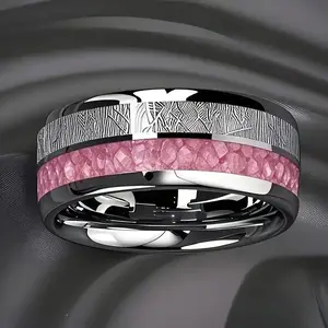 Elegant 304L Stainless Steel Titanium Ring, Pink Rose & Meteor Inlay Band, Romantic Durable Jewelry Gift for Women, Wedding Mother's Day Valentine's Day Daily Wear
