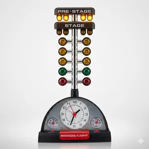 Drag Racing Christmas Tree Lighted Thermometer & Humidity Gauge Sound Tabletop Alarm Clock –Staging Lights Replica withhSound Effects, Battery Operated Novelty Clock for Race Fans, Man Cave & Garage Décor Gift"