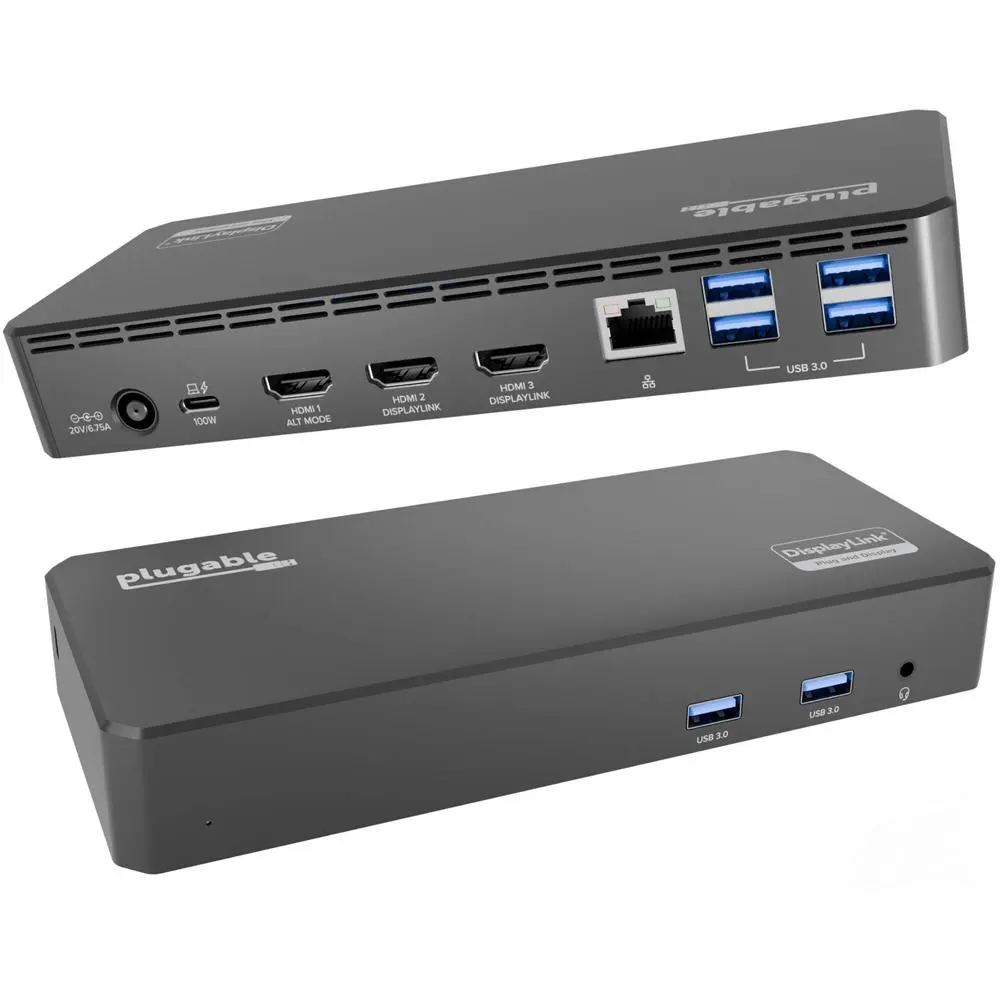 Plugable UD-3900PDZ USB-C Triple Monitor Docking Station, 100W Laptop Charging