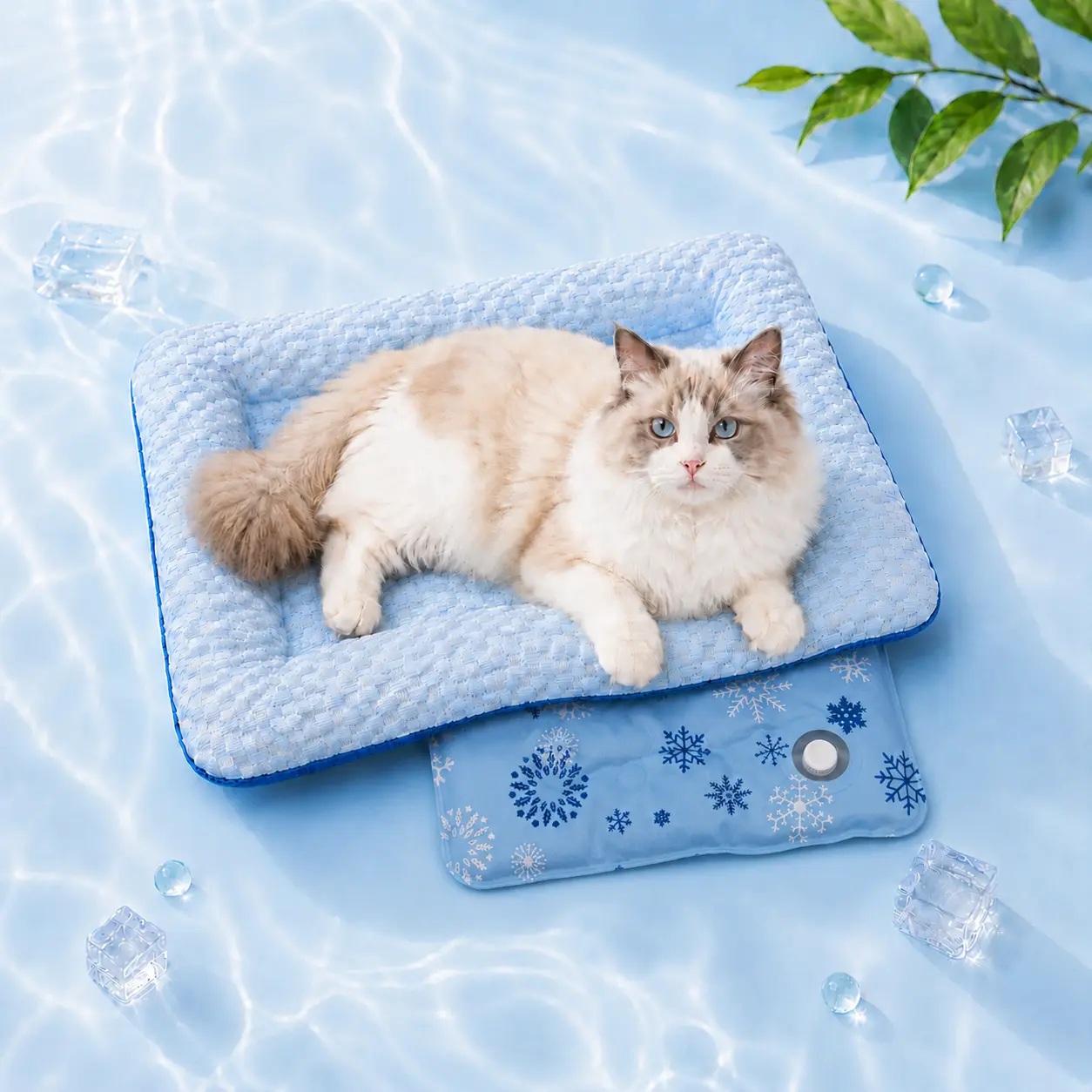PETTEMP Cotton Textured Classic Instant Cool Pet Bed with Water-Fill Cooling Pad, Thick Breathable Washable Soft Cushion, Non-Toxic Mat for Dogs & Cats, Crate, Couch