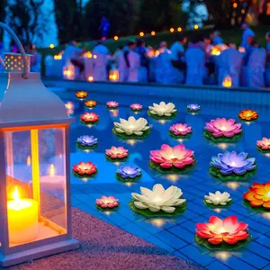 24 Pcs Floating Lights Lotus Floating Lanterns Artificial Lily Pads with LED Lights Battery Operated for Pool Party Garden & Pond Summer Decoration (3.94,5.91 Inch,Colorful)