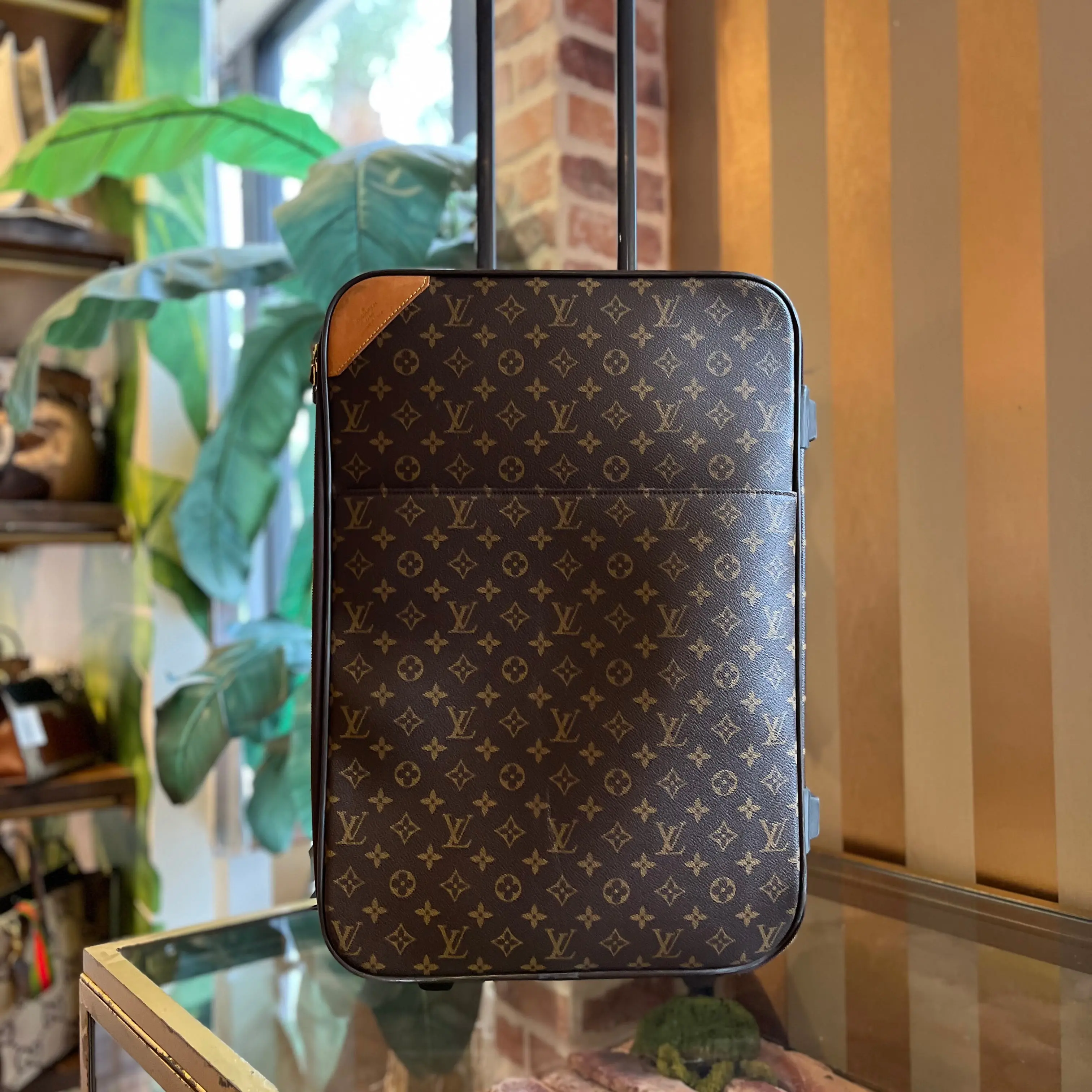 Pre-owned Louis Vuitton Coated Canvas Luggage Pegase 60 Brown Monogram Canvas Rolling Luggage