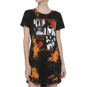 Halloween Michael Myers One Good Scare Tie-Dye T-Shirt Dress Black & Orange Cotton Collage Print Women's Casual Summer Style Shortsleeve