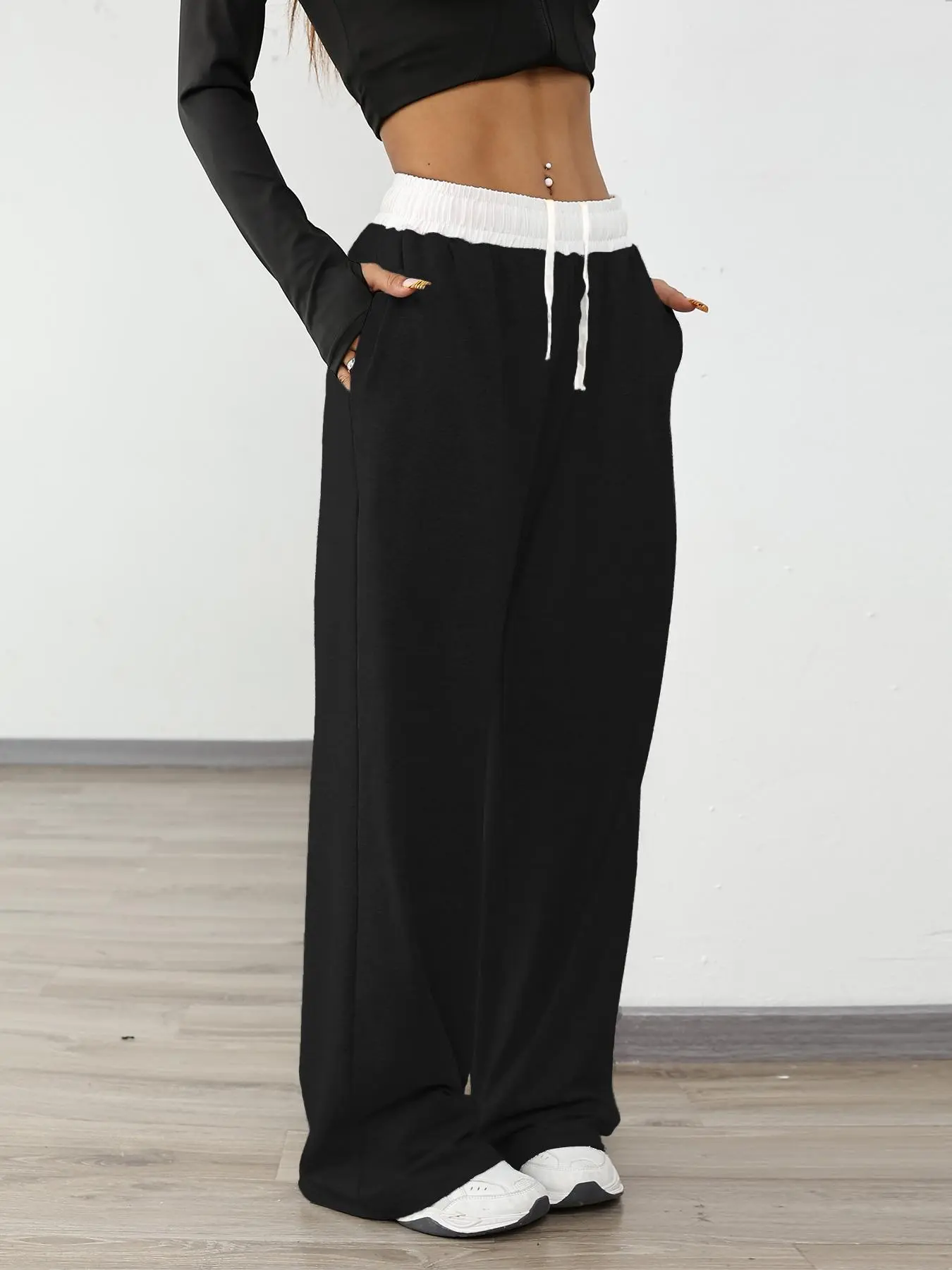 Women's Colorblock Print Drawstring Waist Casual Comfy Sporty Sweatpants, Casual Elastic Waist Jogger Pants for Outdoor Daily Wear, Ladies Bottoms for All Seasons, Casual Street Sweatpants, Loose Casual Sweatpants, Adjustable Drawstring Sweatpants
