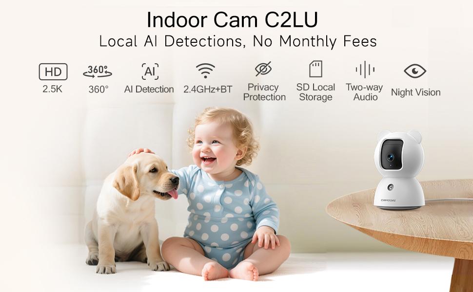 CINMOORE 2.5K Pet/Baby Indoor Security Camera, No Subscription, Person & Pet Detection, PTZ WiFi Baby & Pet Monitor, Full Duplex Two-Way Audio, Color Night Vision, SD Card Local Storage CINMOORE 2.5K Pet/Baby Indoor Security Camera, No Subscription, Person & Pet Detection, PTZ WiFi Baby & Pet Monitor, Full Duplex Two-Way Audio, Color Night Vision, SD Card Local Storage