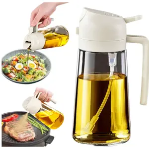Cooking spray bottle, 2-in-1 oil dispenser/sprayer, kitchen gadget - 16oz glass spray bottle, spray olive oil bottle, kitchen gadget, food-grade premium spray bottle for air fryers, salads, barbecues (white kitchen accessory)