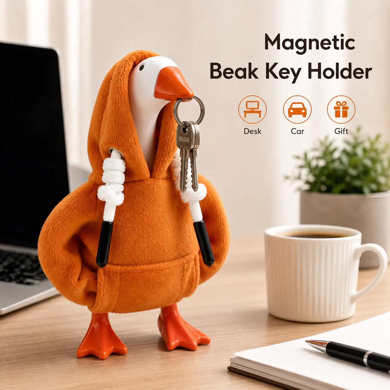 Crafted 7-Inch Funny Desk Goose Resin Statue with Magnetic Beak for Keys, Notes, Clips, Lightweight Metal Accessories, Home Supplies Desk Decor, Womens Gift for Coworker