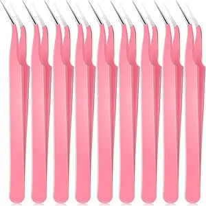 ✨ 9Pcs Curved Tip Stainless Steel Eyelash Tweezers｜With Transparent Protective Caps – Multi-Purpose Precision Gripping Tool for Lash Extensions, Nail Art DIY & Electronic Components Eyelash Tools