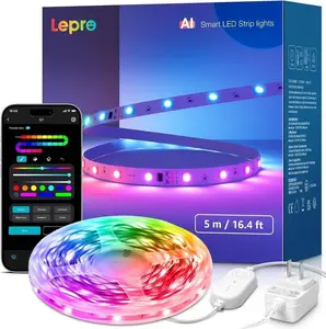 Lepro S1 AI Smart RGB LED Strip Lights, with IC and Rainbow Chasing Effects, Color Segment DIY, AI Generated Lighting, Voice Contorl Music Sync, 2.4GHz Wi-Fi & Bluetooth, APP Control Only, for Bedroom, Party, Gaming, Holiday