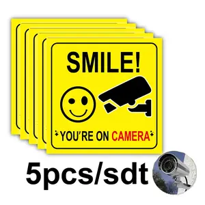 5pcs/set Smile you are on Camera Sticker, Funny Security Decoration Sticker for Home Commercial Yard or Driveway High Adhesive Stickers, Sticker Packs