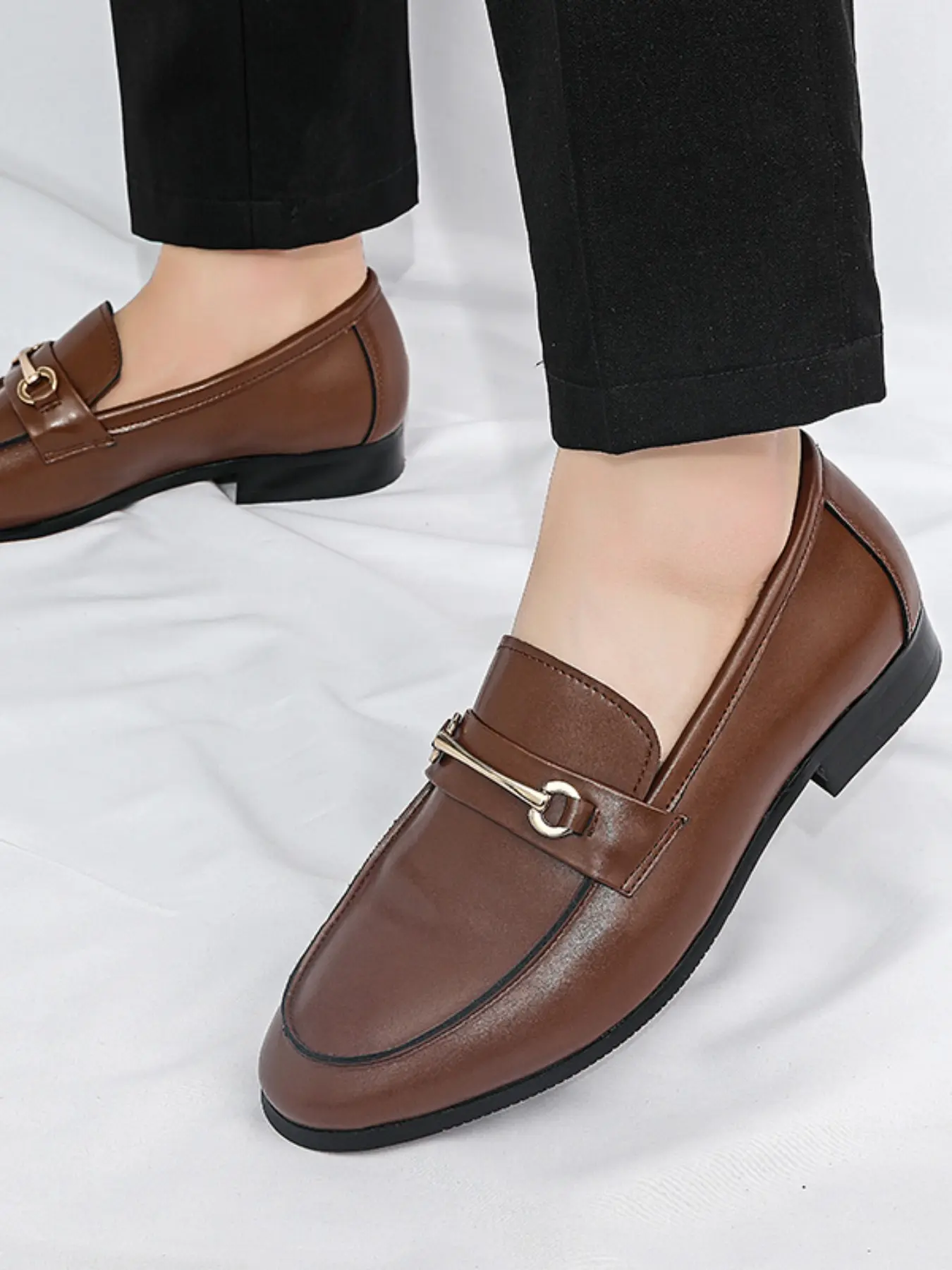 Men's Metal Decor Slip-On Loafers Flat, Simple Fashion Classic Style, Comfortable Casual Rubber Shoes, Perfect for Daily Wear