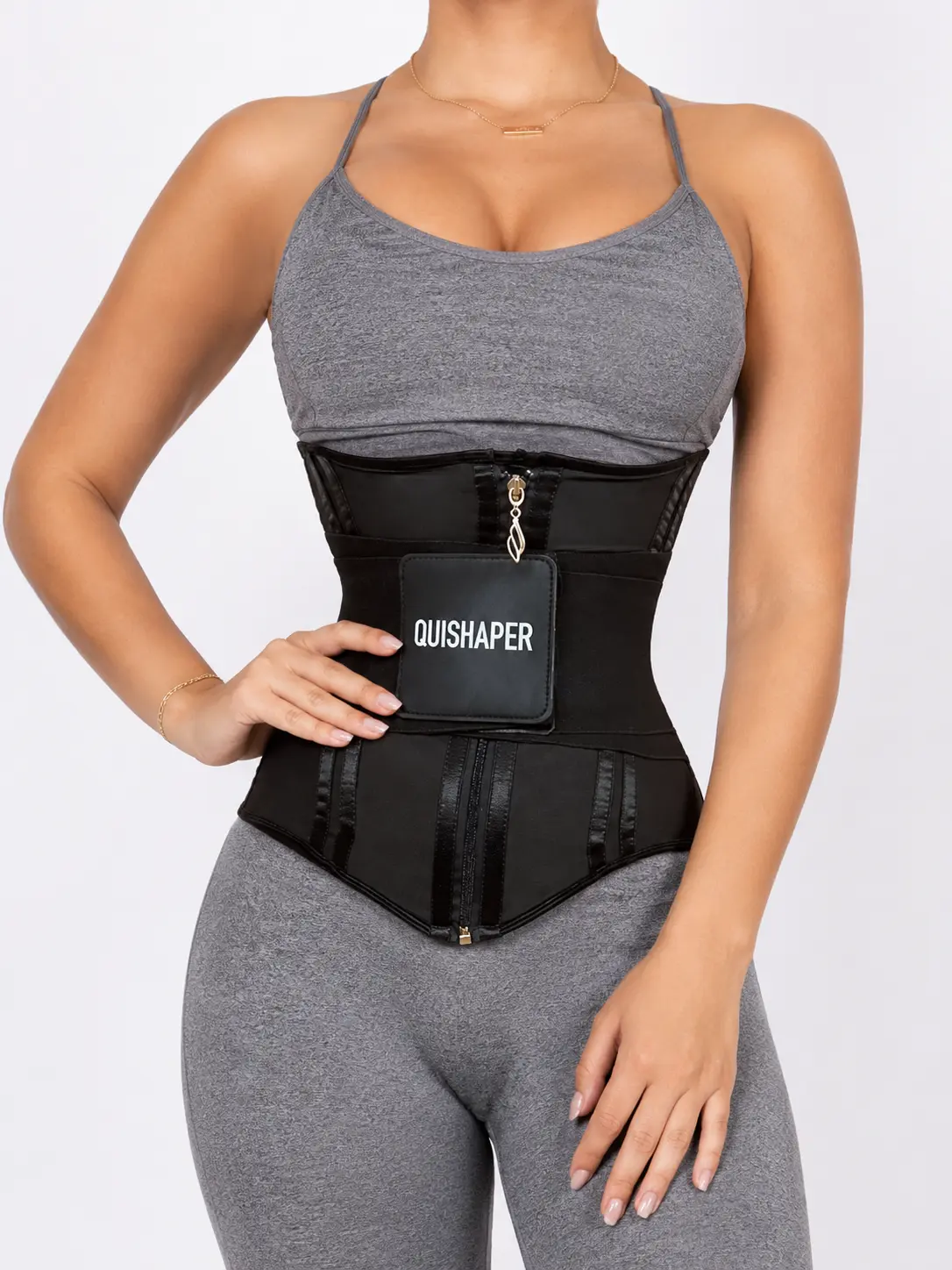 Women's Athletic Waist Trainer - Comfortable Compression Body Shaper with Tummy Control, Back Support, Zipper, Hook and Eye, Activewear, Body Contouring, Minimalist Basic Design, Zip Up