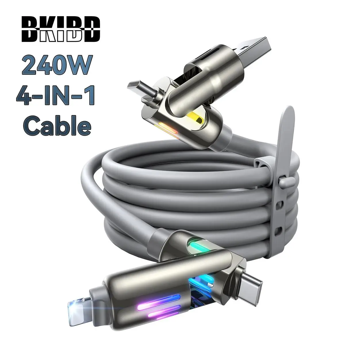 240W 4-in-1 USB C Fast Charger Cable, Universal Multi-Port Cord for iPhone 17/16/15/14, Samsung, Huawei, iPad