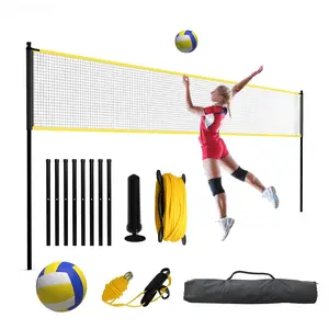 Complete Volleyball Net Set for Backyard Beach, 12ft Portable Volleyball Net with Ball, Pump, Carry Bag, Adjustable Height 7.4'-8' Sturdy Metal Pole Volleyball System Outdoor Lawn Court Gym Netting Family Games