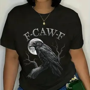 F-CAW-F T-Shirt – Featuring Bold Raven Design with Full Moon , Perfect for Summer Nights , Ideal for Back to School, Unisex Graphic Tee , Edgy and Gothic Style , Unique Animal Print , Dark Aesthetic Apparel