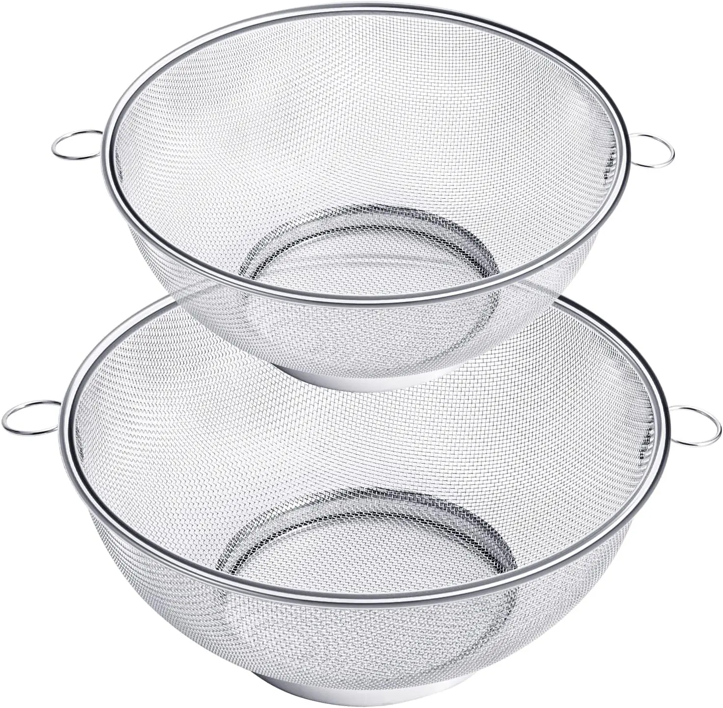 Webake Mesh Stainless Steel Colander Set of 2, Large Mesh Strainer 10" (4Qt) and 8.5" (2.8Qt) Vegetables Fruit Strainer Washing Basket Colander Sieve Bowl Rice Beans Peas